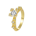 white-background view of gold plated angular zirconia ring