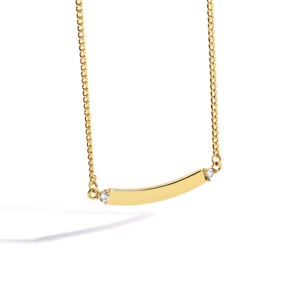 full-chain view of curved bar necklace with clear end stones