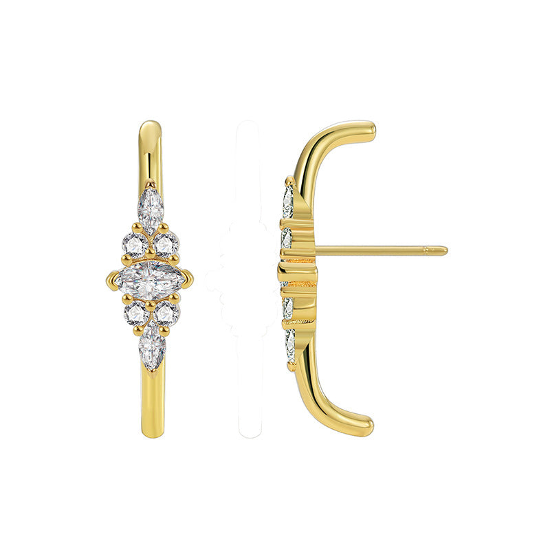 side profile of brass zirconia ear climber earrings