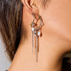 Two-Tone Pearl-Look Tassel Stainless Steel Hoop Earrings – styled view