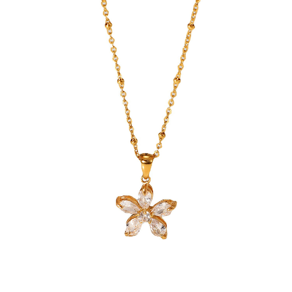 Gold Plated Clear Accent Flower Pendant Necklace – product view 4