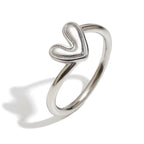 silver finish tilted double-line open heart ring
