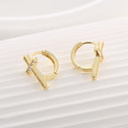 gold plated 925 sterling silver pavé cross huggie hoop earrings — product image 4 of 9