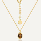 gold plated oval tiger's eye pendant necklace with extension chain