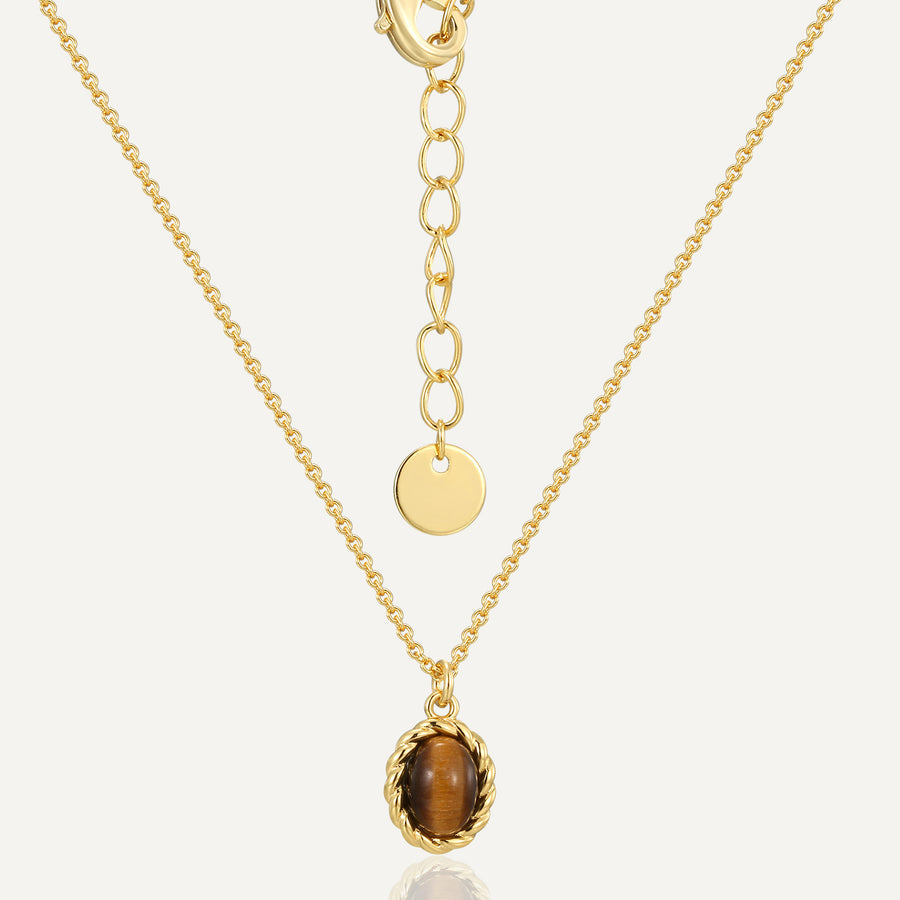 gold plated oval tiger's eye pendant necklace with extension chain