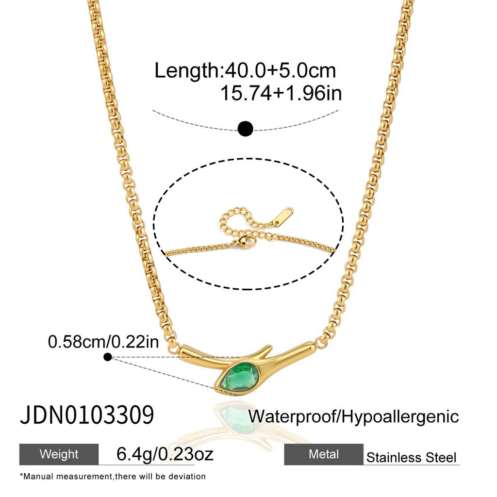 Green stone bar necklace length and clasp diagram