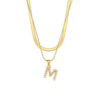 Imitation pearl letter M pendant on layered stainless steel chains