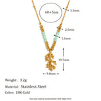 Aqua bead branch necklace dimensions and stainless steel material detail