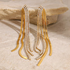 Gold-Tone Clear Accent Tassel Stainless Steel Drop Earrings — wholesale view 2