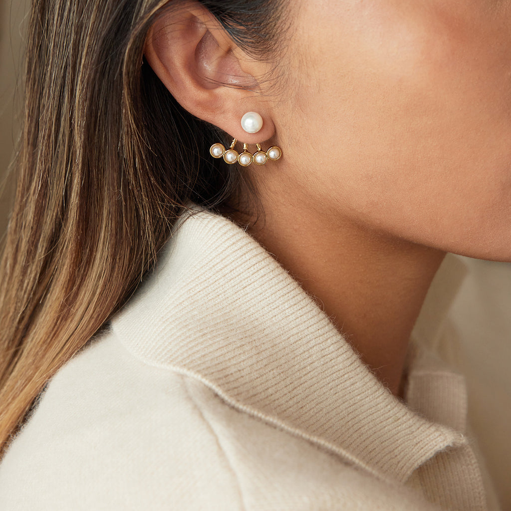Front-back pearl stud earrings side angle