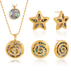 Abalone pendant and earring assortment on white