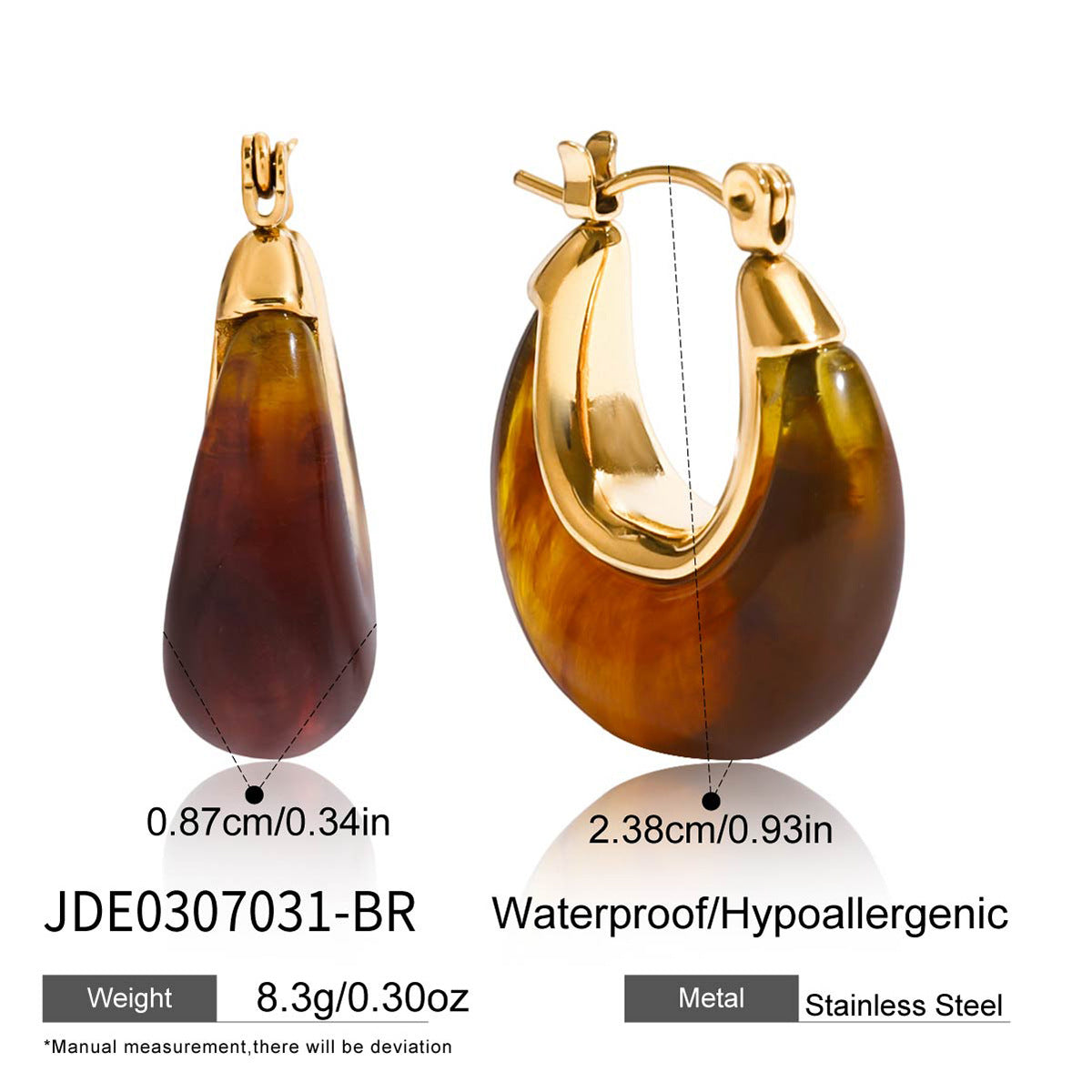 Resin Drop Stainless Steel Hoop Earrings in Three Colors — product reference