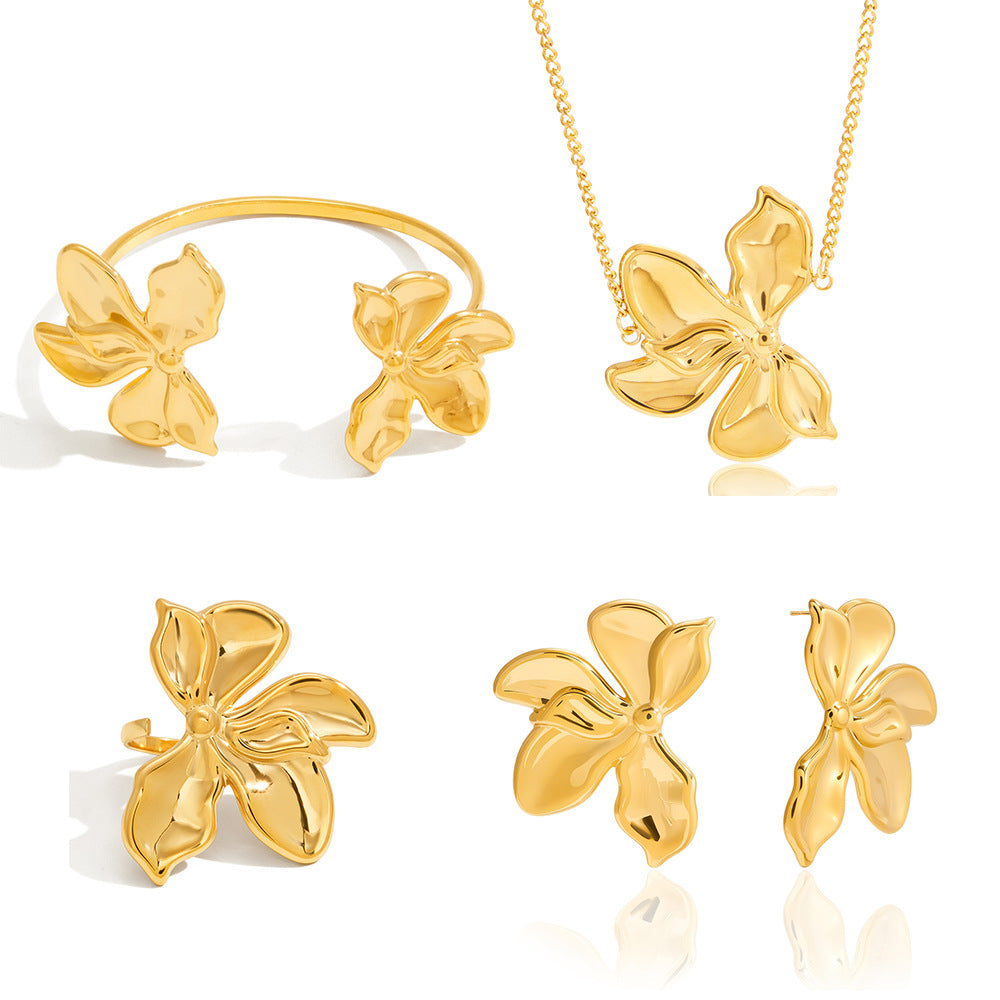 Gold-Tone Stainless Steel Sculptural Floral Jewelry Collection — alternate angle