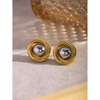 Gold Plated Two-Tone Stainless Steel Spiral Stud Earrings — detail view