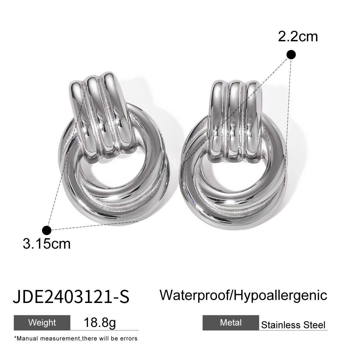Gold Plated and Silver-Finish Stainless Steel Layered Loop Stud Earrings — scale reference