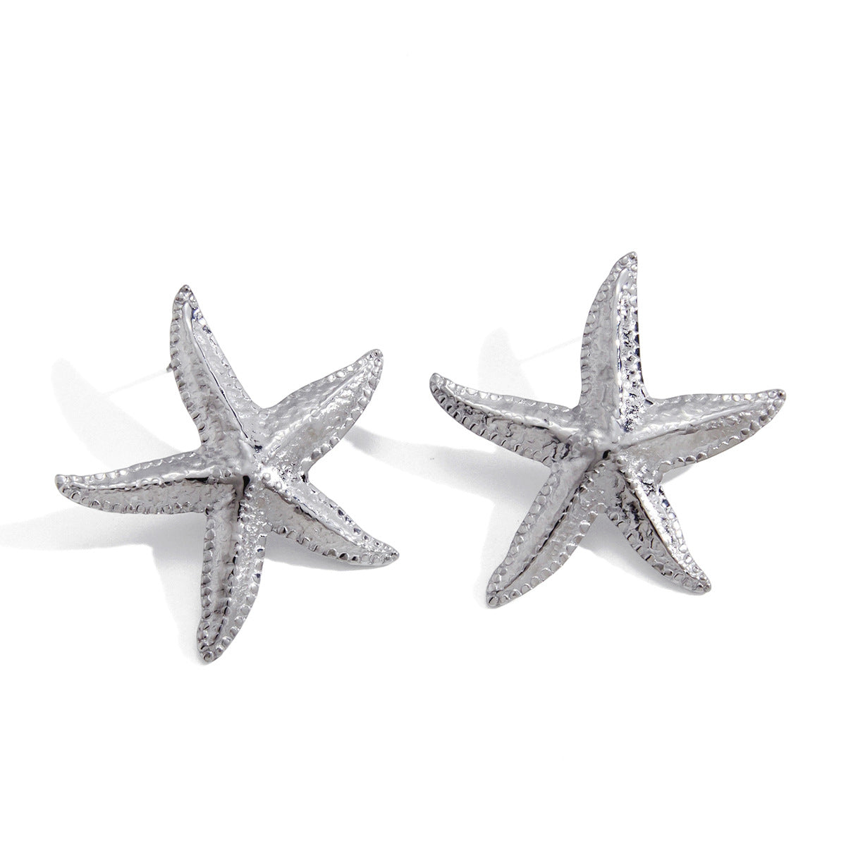 front and side views of stainless steel starfish stud earrings