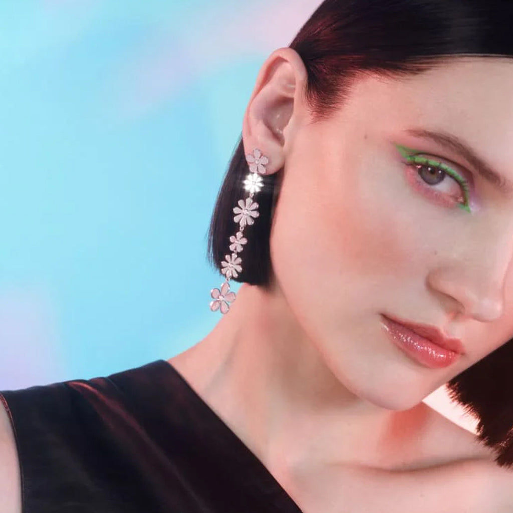 Gold-Tone Daisy Chain Stainless Steel Drop Earrings close-up product view