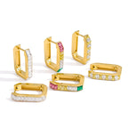 Gold and steel color rectangular earrings with colored stones