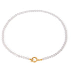 Pearl-Look Bead Stainless Steel Necklace with Ring Clasp finish and shape detail