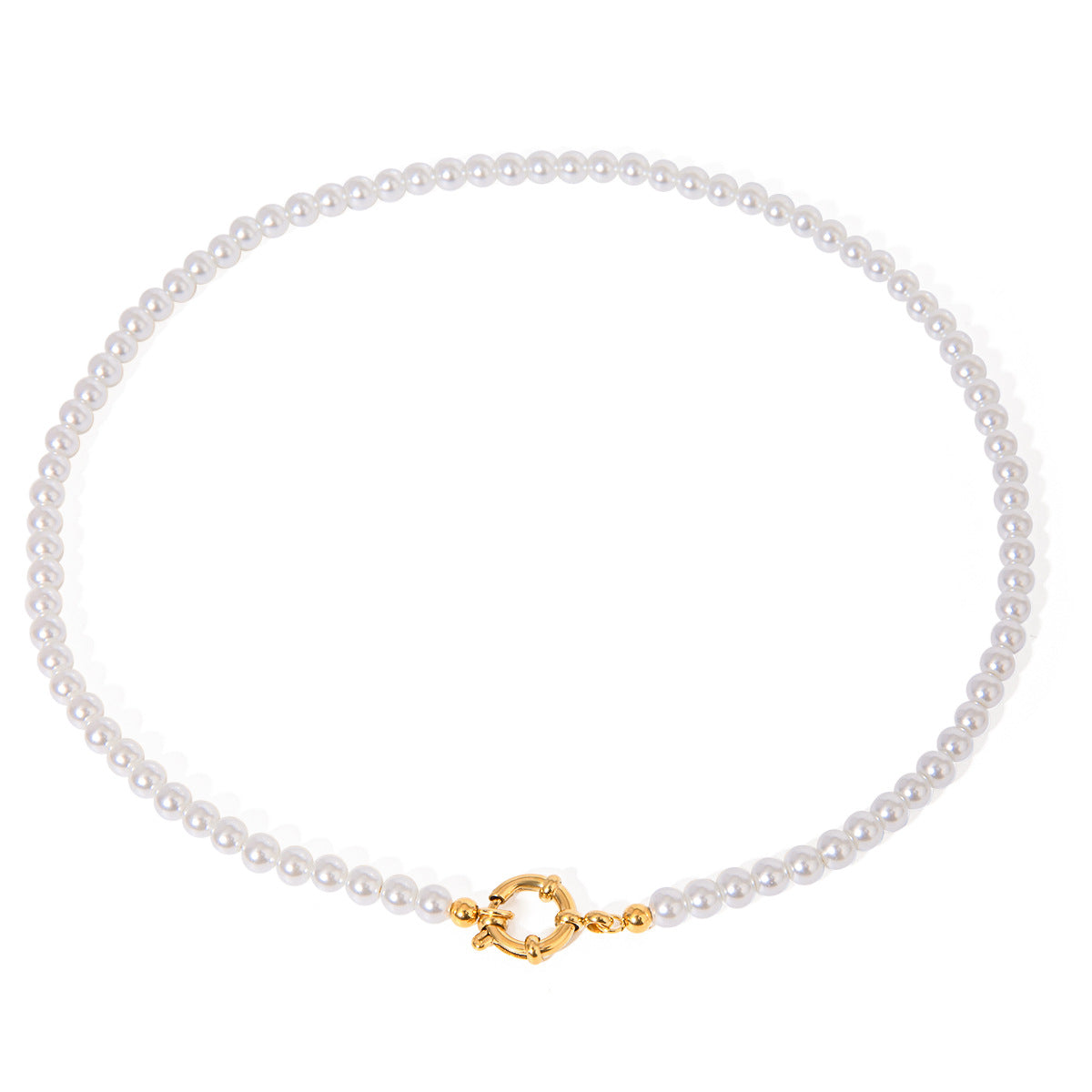 Pearl-Look Bead Stainless Steel Necklace with Ring Clasp finish and shape detail