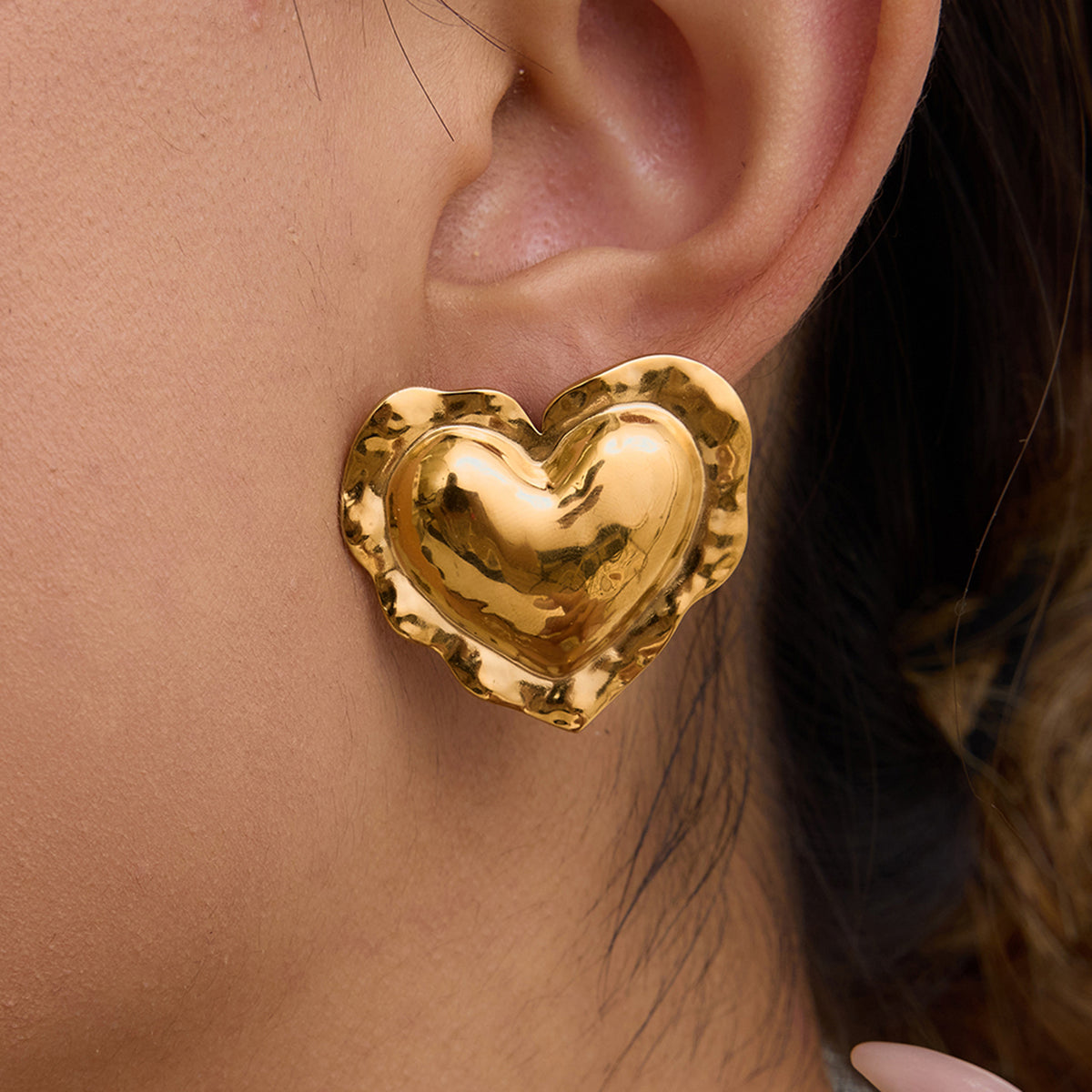Stainless Steel Heart Stud Earrings and Charm Ring Collection — gold heart stud option