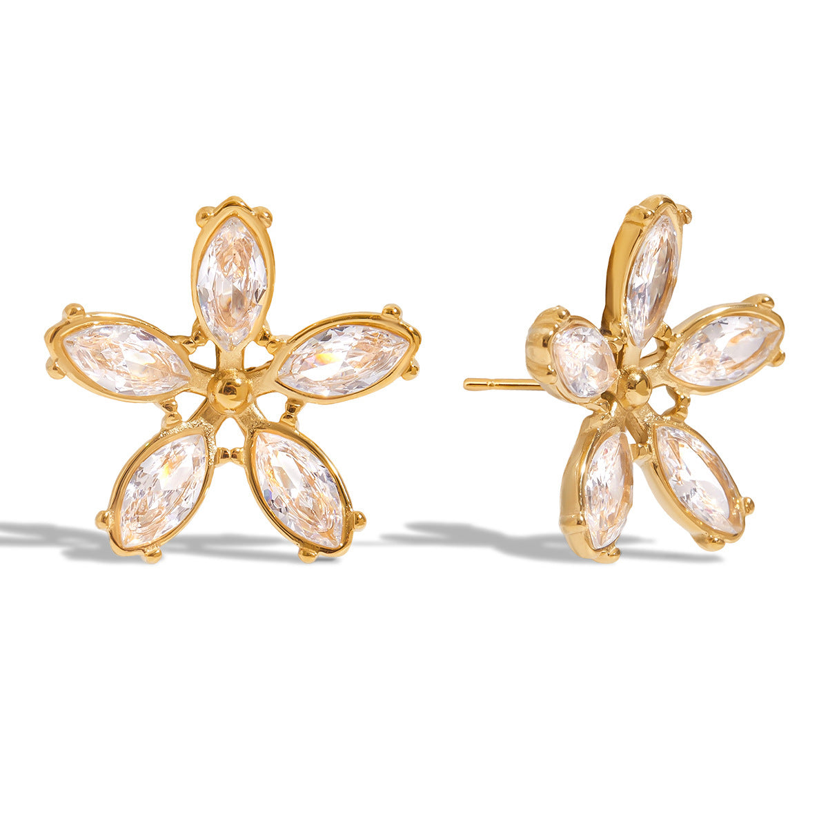 Gold-tone flower stud earrings front view