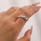 Pearl-Look Crossover Stainless Steel Ring Collection — wholesale view 1