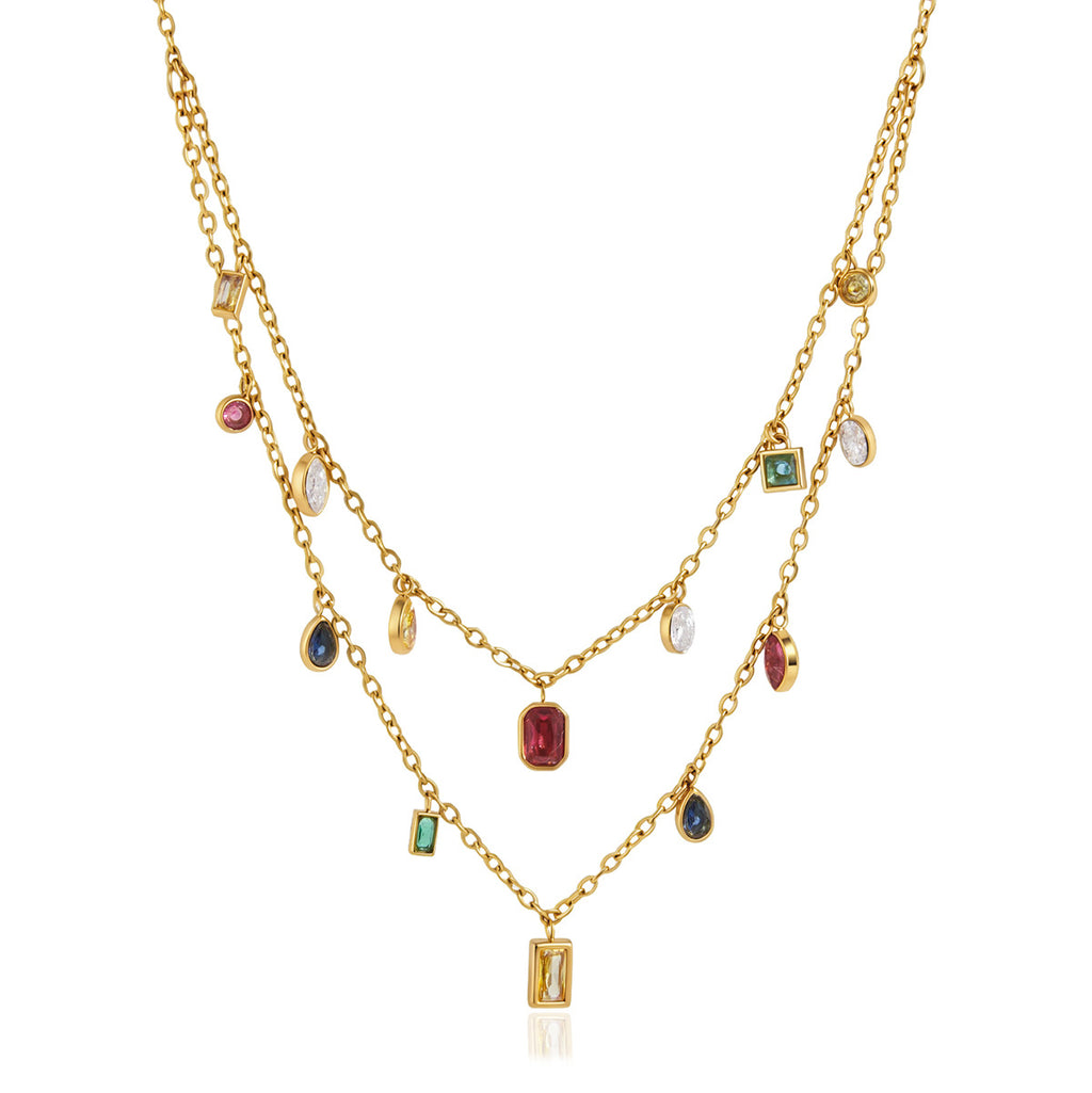 Gold tone double-layer necklace on white