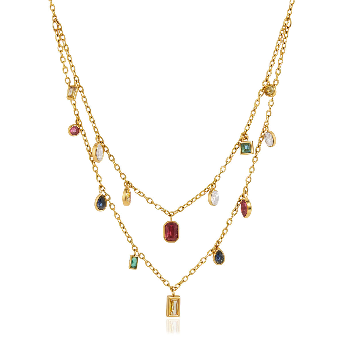 Gold tone double-layer necklace on white