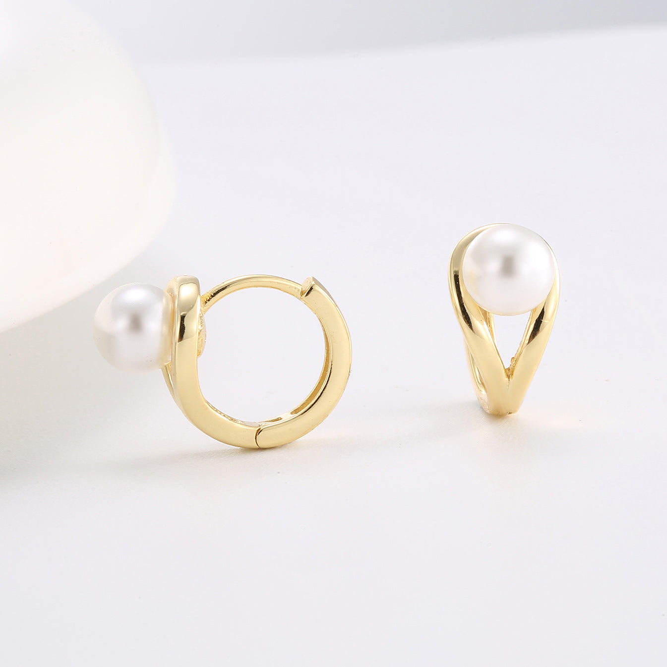 gold plated 925 sterling silver pearl twist hoop earrings — product image 4 of 9
