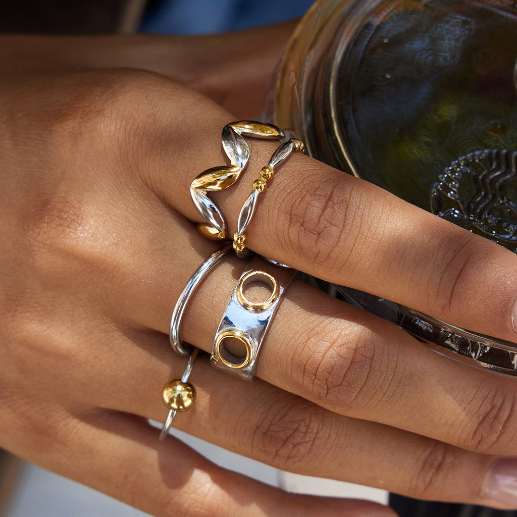 Two-Tone Sculptural Stainless Steel Ring Collection — second crossover ring option