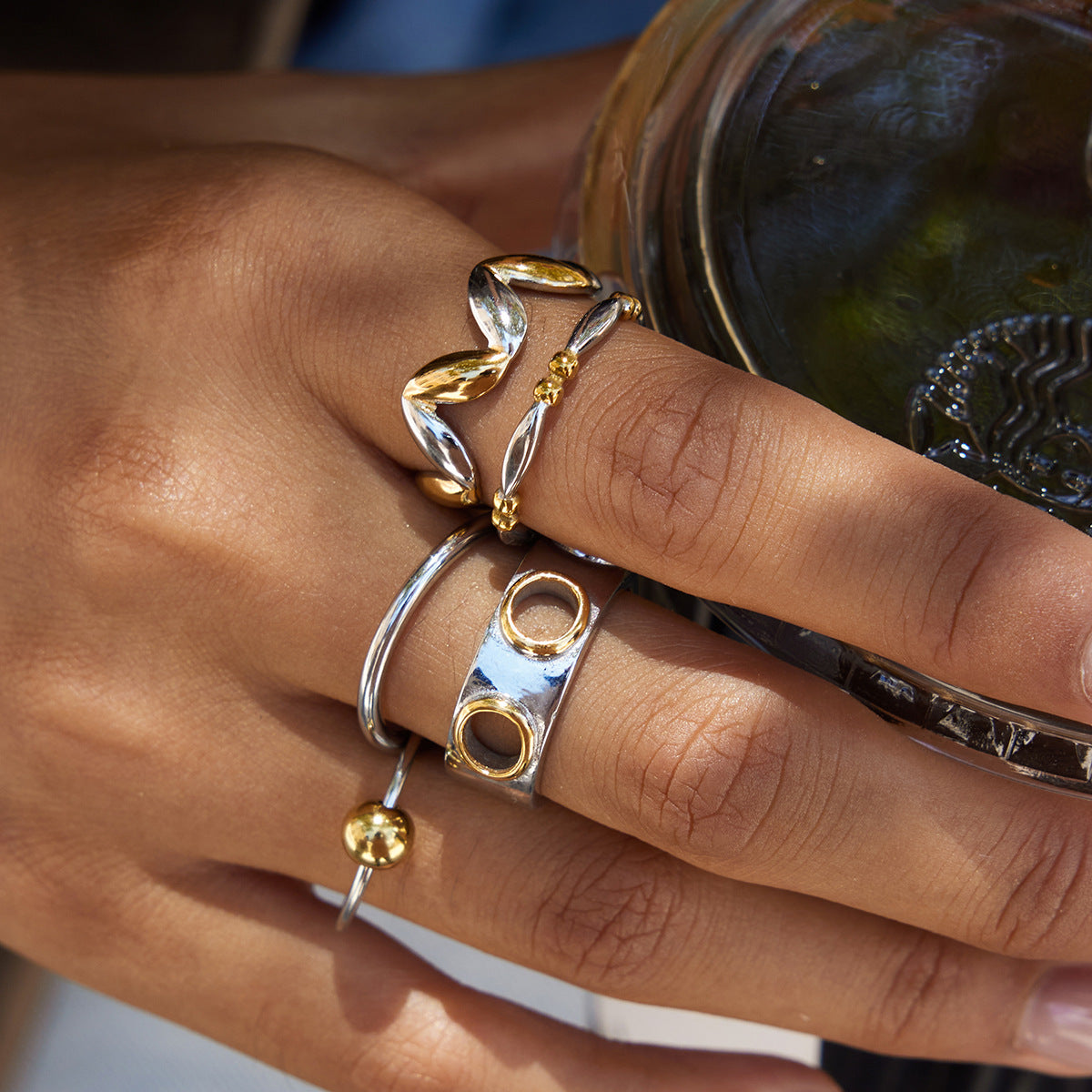 Two-Tone Sculptural Stainless Steel Ring Collection — second crossover ring option