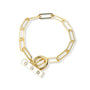 angled view of elongated-link bracelet with clear star accents