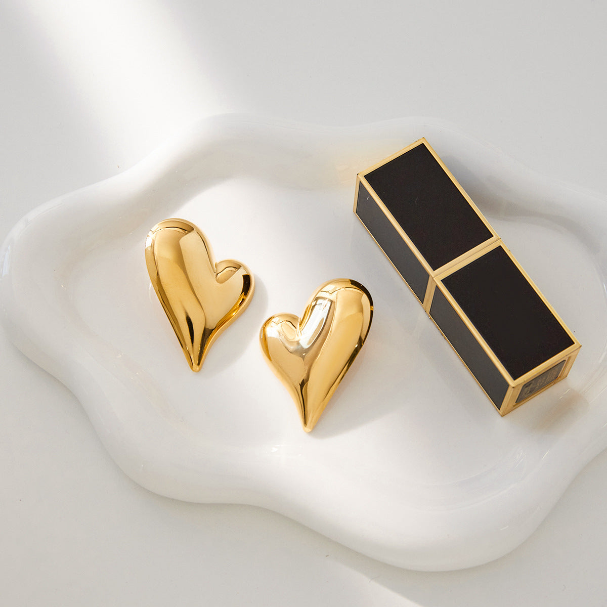 Gold-Tone Heart Stainless Steel Earrings and Necklace Collection close-up product view