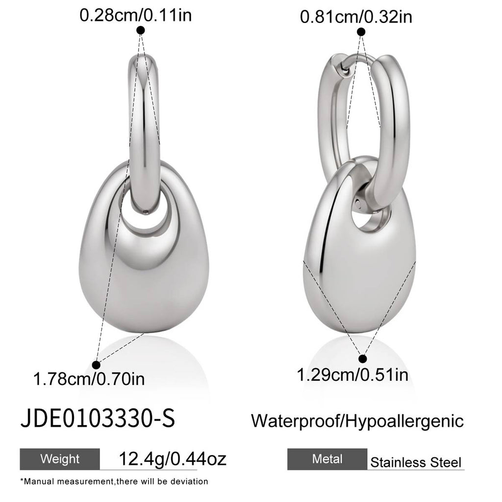 Silver tone pebble drop earrings with dimensions
