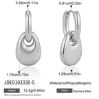 Silver tone pebble drop earrings with dimensions