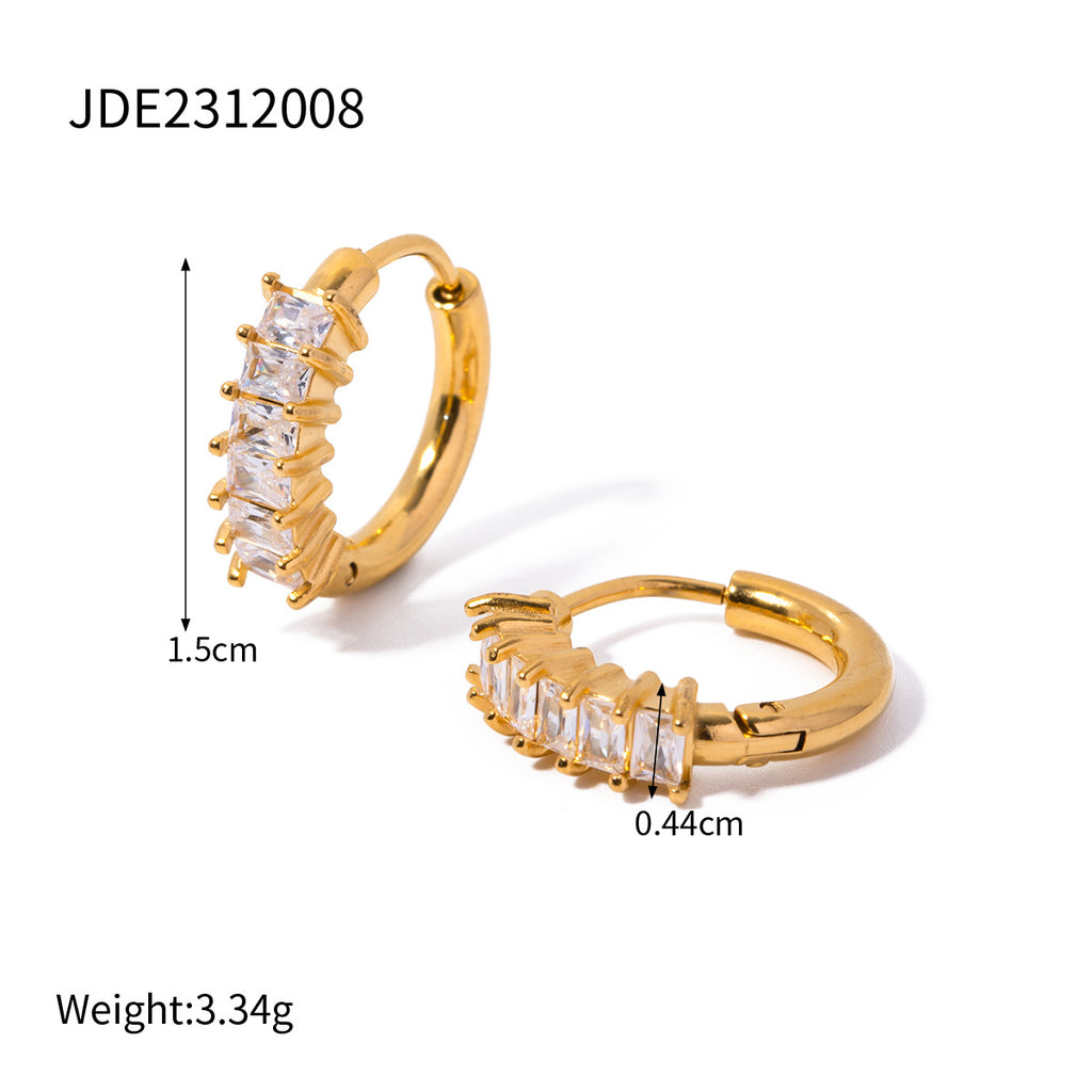 Small hoop earrings with rectangular clear accents