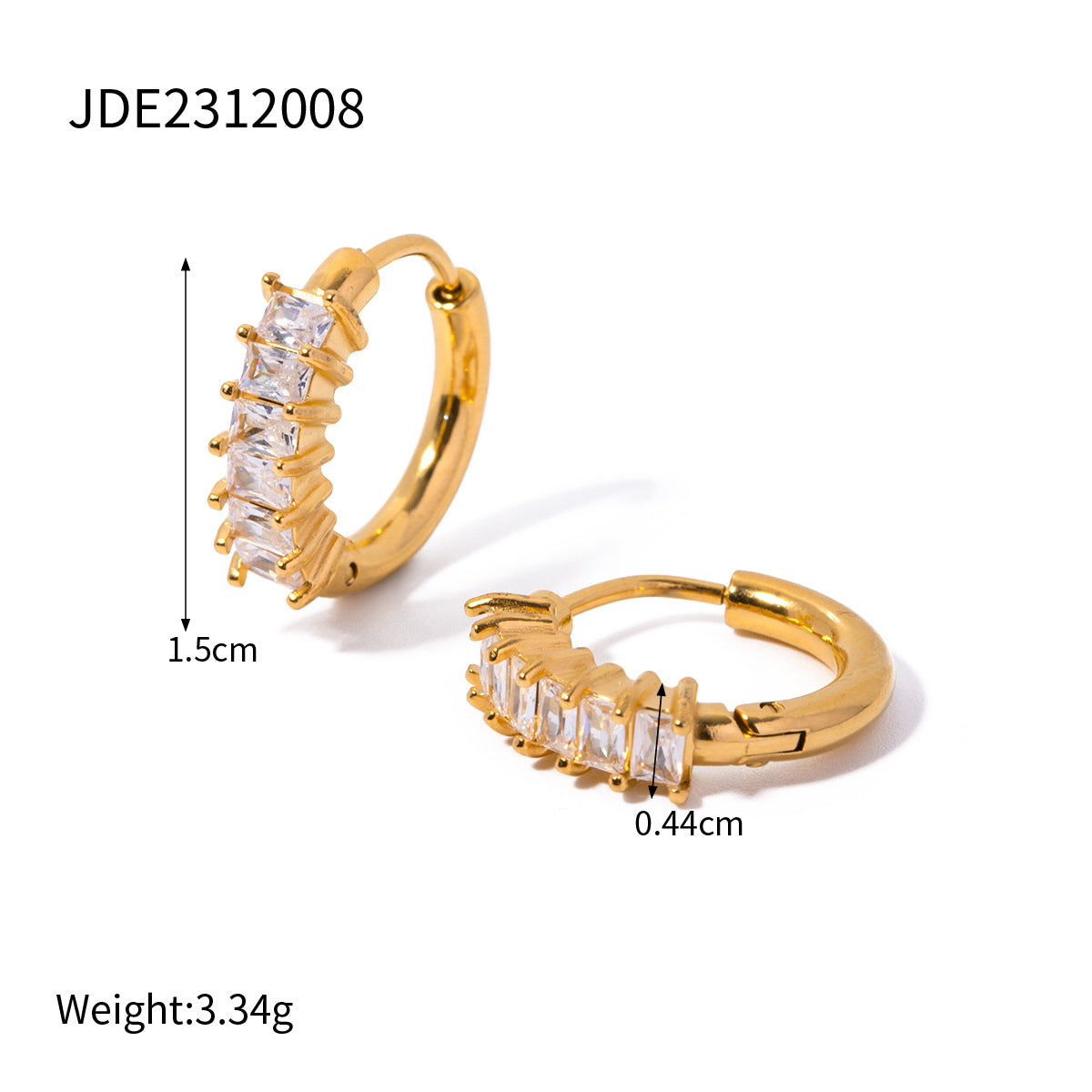 Small hoop earrings with rectangular clear accents