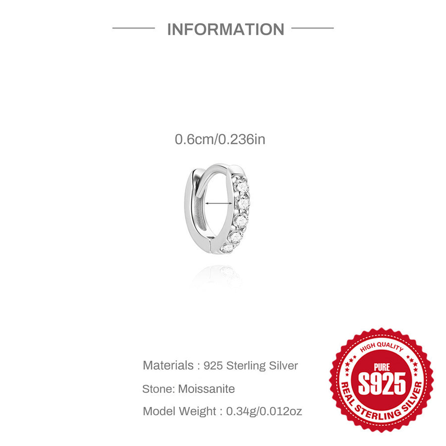 6 mm single 925 silver moissanite huggie with weight details