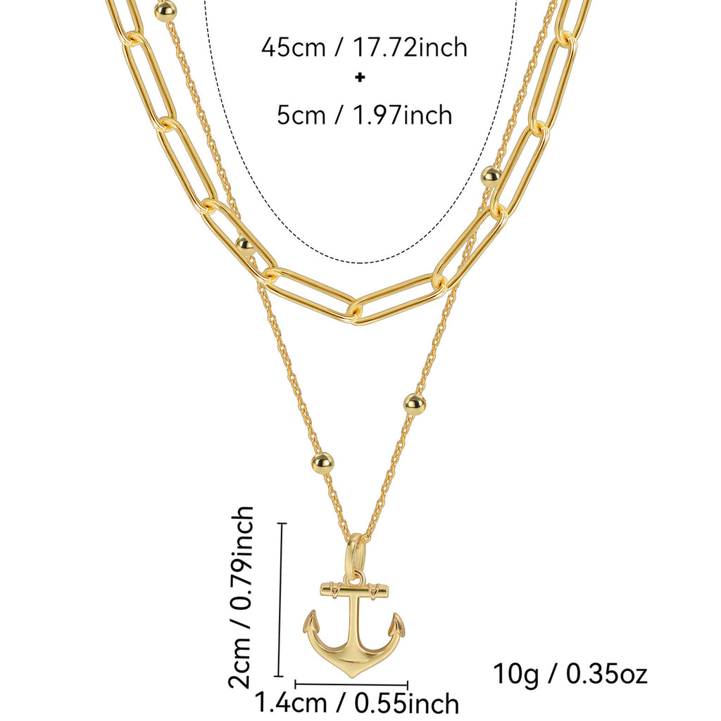 size and weight diagram for the layered anchor necklace