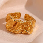 Gold Plated 316L Stainless Steel Crinkled Open Ring — front view