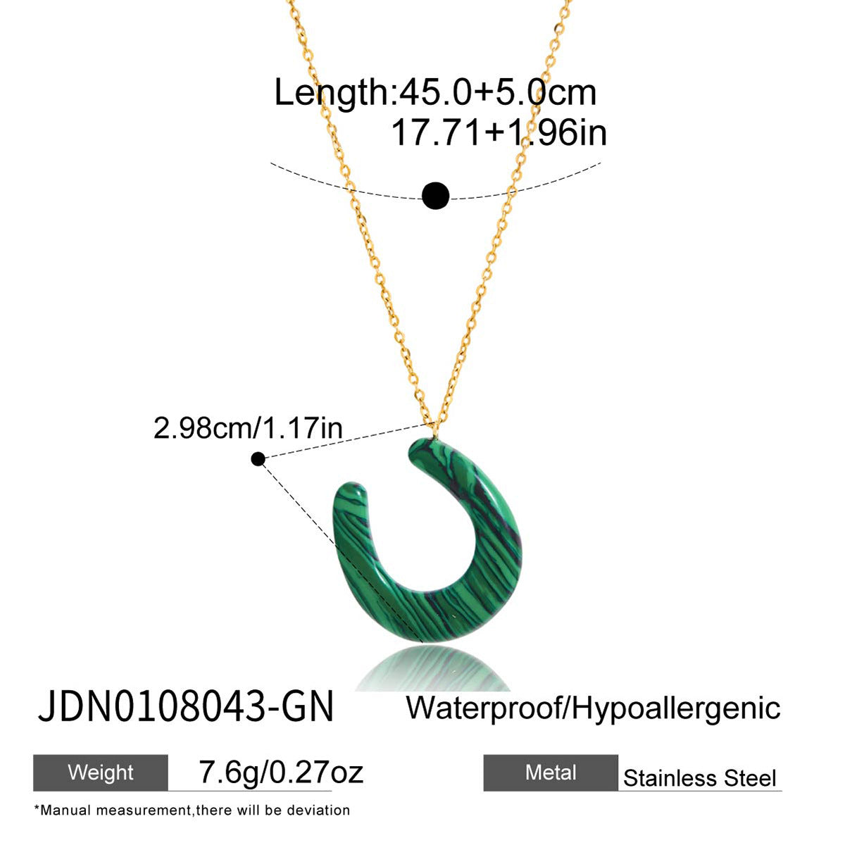 Colored Accent Stainless Steel Pendant Necklace Collection size and proportion reference