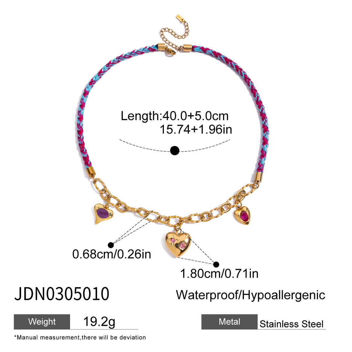 Gold-Tone Multicolor Bead Heart Stainless Steel Necklace Collection variant reference