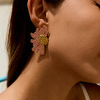 Gold Tone Colored Floral Stainless Steel Stud Earrings — pink petal floral stud option