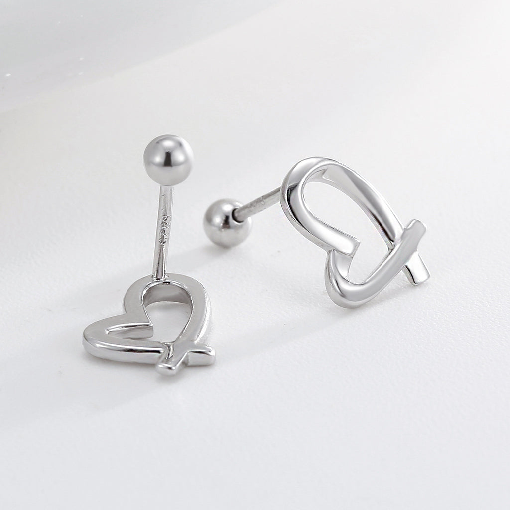 925 silver ribbon-heart earrings showing the rounded ball backs