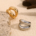 gold plated and silver-finish triple-band rings styled on stone