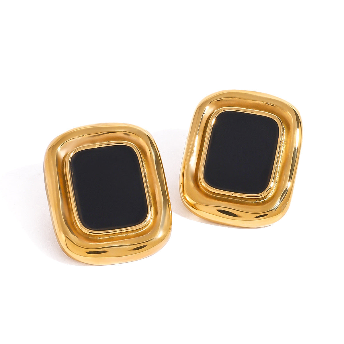 Gold-Tone Black Resin Square Stainless Steel Stud Earrings — wholesale view 4