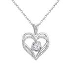 isolated silver-finish double heart clear stone pendant necklace