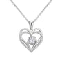 isolated silver-finish double heart clear stone pendant necklace