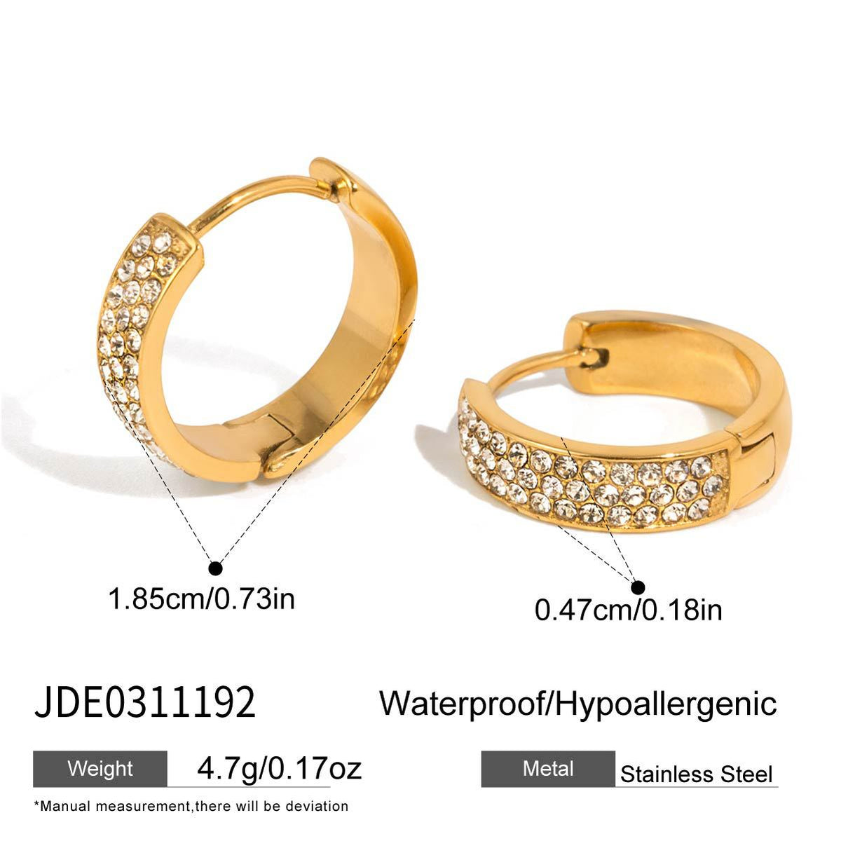 Broad multi-row rhinestone hoop measurement chart